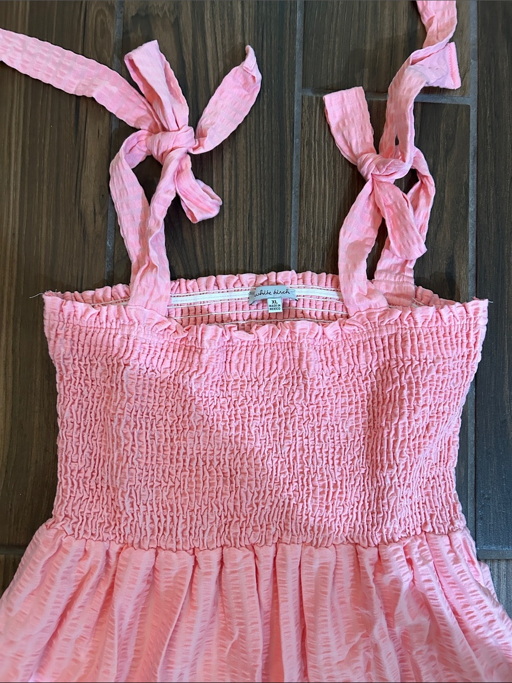 white birch Pink Smocked Tie-Shoulder Midi Dress